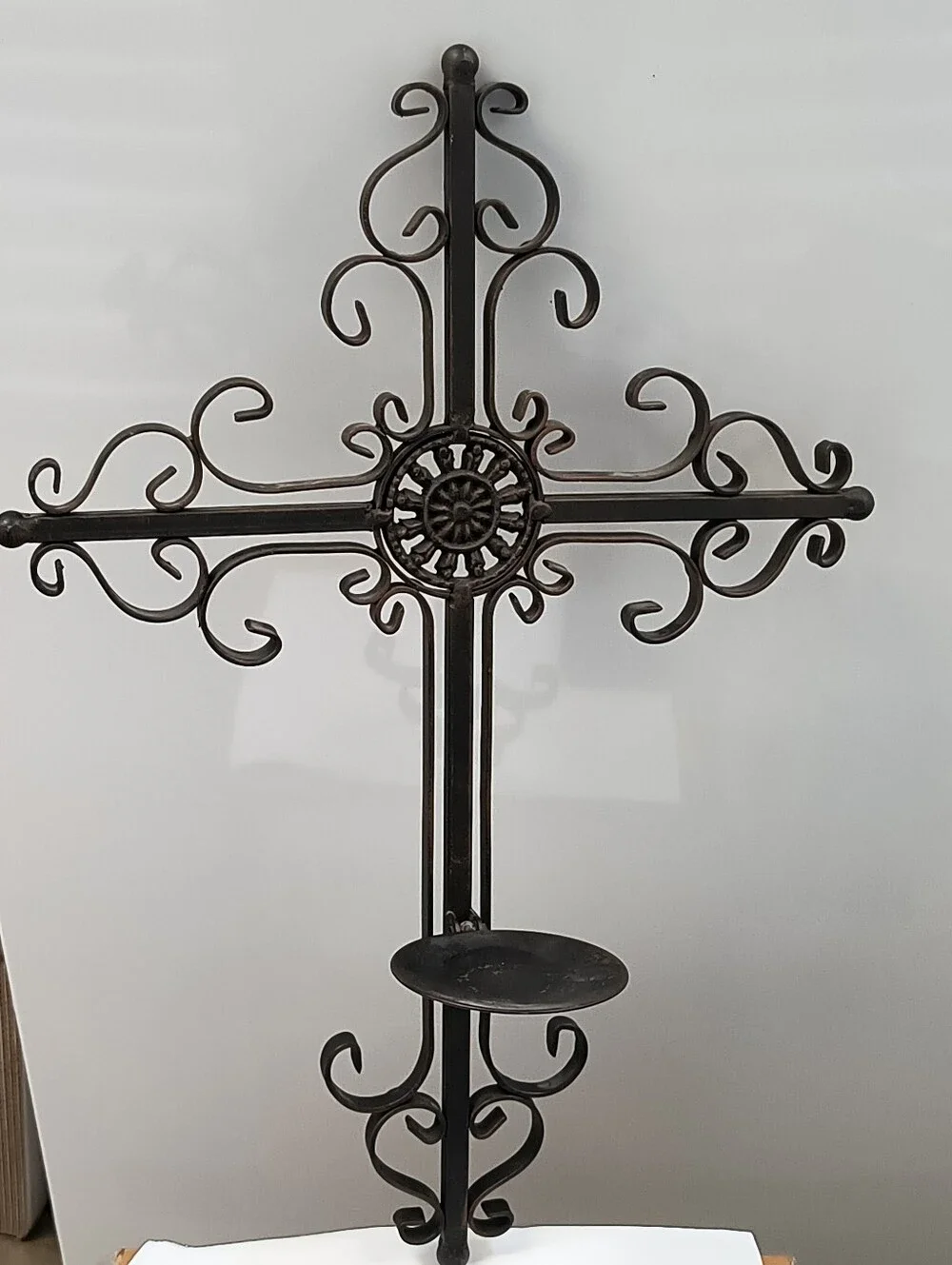 VINTAGE Metal Cross Black – Home Wall Decor Collapsible Candle Holder -